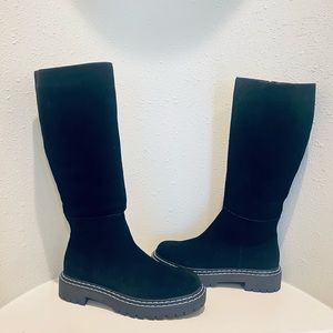 Anthropologie Splendid Black Suede Knee High Lugged Boots Size 9.5 & 10 NWT
